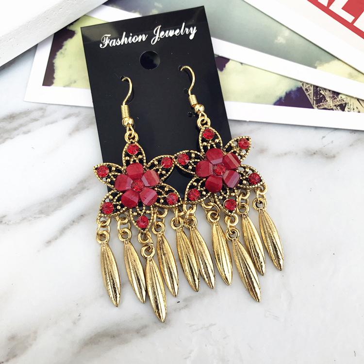 Vintage court gem set earrings long temperament bohemian earrings niche earrings women