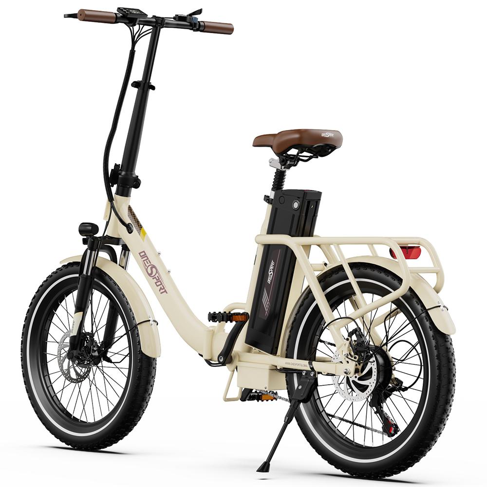 Rower Elektryczny Składany Onesport 20" Silnik 250W Wyświetlacz LCD 48V 17AH Obsługa Bluetooth Prędkość Maksymalna 25 km/h 7 Biegów Beżowy OT16