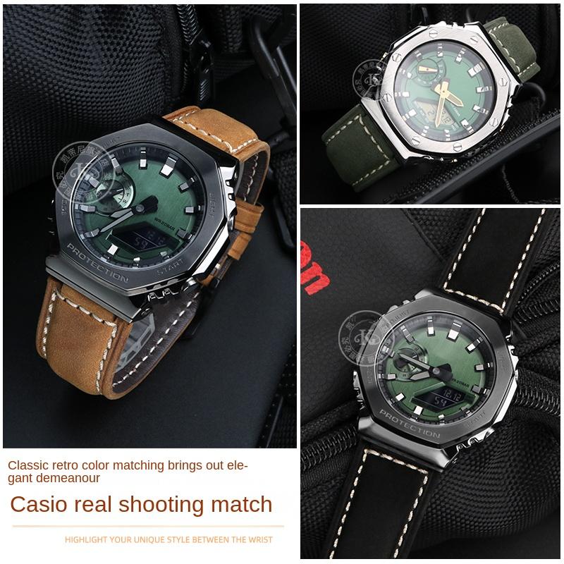 For Casio AP Farmhouse oak Watchband GA-2100 GM-2100 Modified frosted vintage leather watch strap 16m men Wrist band accessories