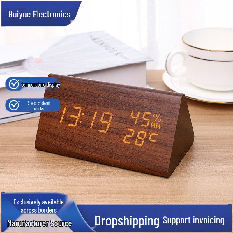 Multi-functional Digital Wood Alarm Clock with Temperature & Humidity Display