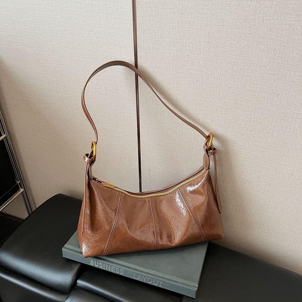 French Leather Underarm Bag Solid Color Commuting Shoulder Bag Fashion Women's Armpit Bag  Winter