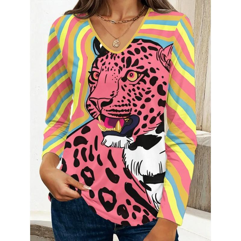 Autumn Women's 3D Printed V-Neck Long Sleeve T-Shirt