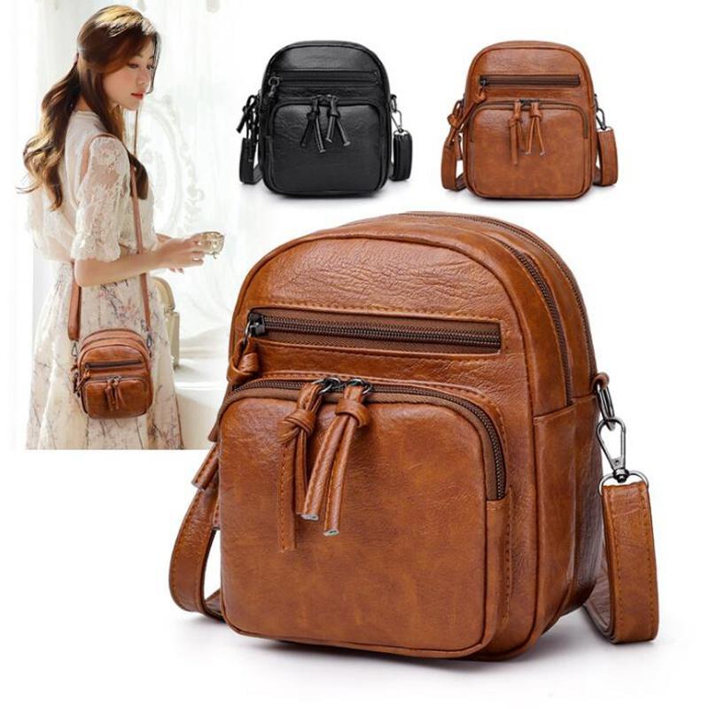 Vintage Crossbody Bags for Women Double Compartments Shoulder Bag Soft PU Leather Handbag Large Capacity