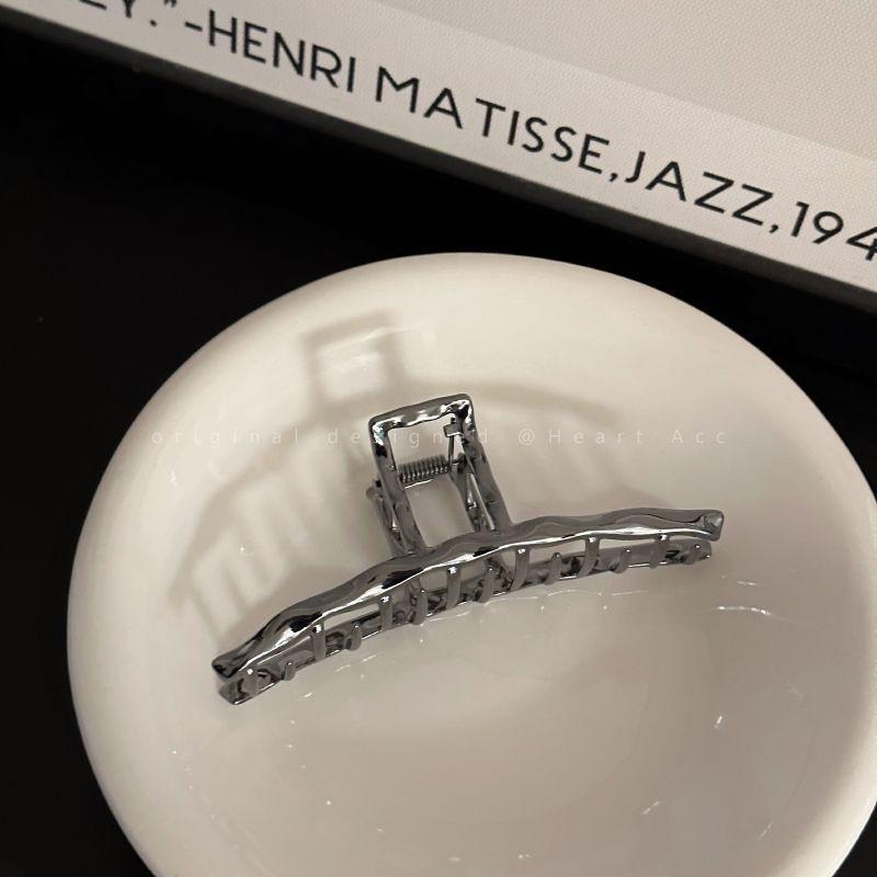 Silver Textured Metal Shark Hair Claw - Women's Stylish Updo Clip Accessory