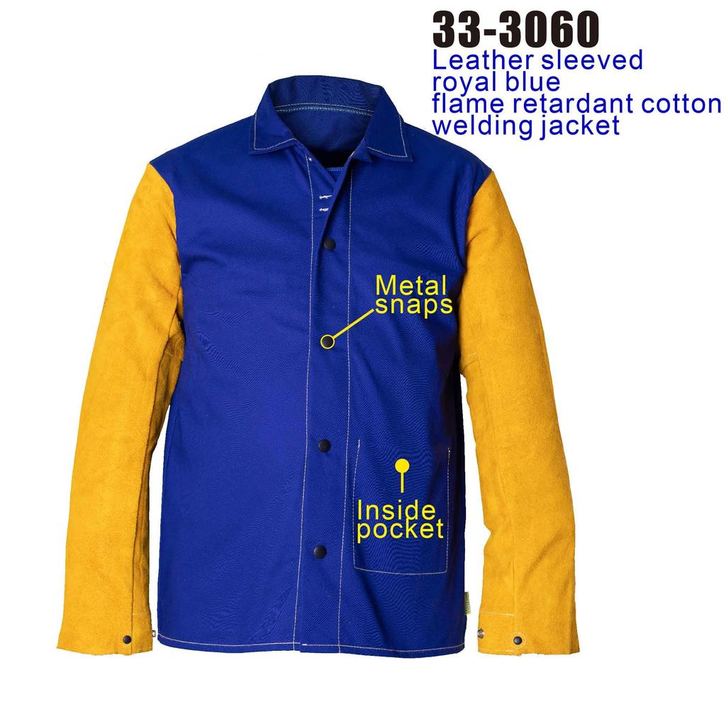 Weldas Leather Sleeve Flame Retardant Cotton Welding Royal Size [YELLOWJACKET] Jacket, 33-3060XL, Blue, XL.