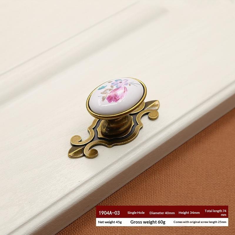 European Flower Ceramic Handles Kitchen Cabinet Storage Dressers Classic Wardrobe Cabinet Closet Door Pulls