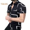 Sommerhemd für Herren, geometrischer Druck, einreihig, kurze Ärmel, Slim Fit, Umlegekragen, mittellanges Hemd in Kontrastfarbe