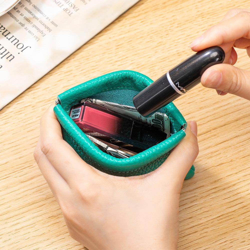 Damen Mini Leder Federclip Geldbörse - Aufbewahrungstasche für Kopfhörer und Münzen