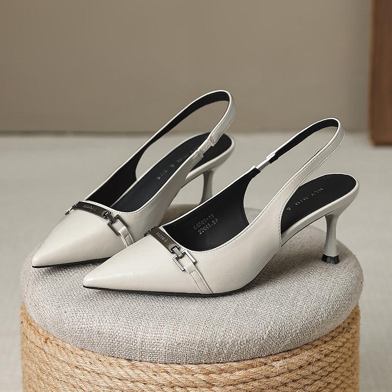 Fashion Small Design Sense Shallow Mouth with Sandals Women's Metal Buckle Pointed High Heels Stiletto Toe Single Shoes