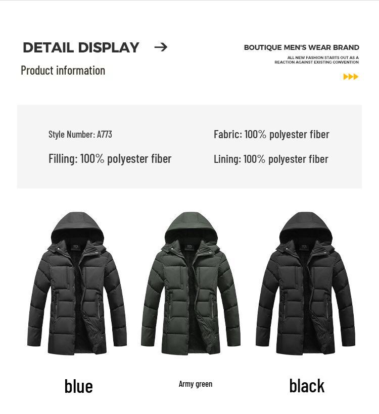 Winter 2025 Men's 3D Fashion Detachable Hooded Thick Cotton Jacket with Velvet Lining