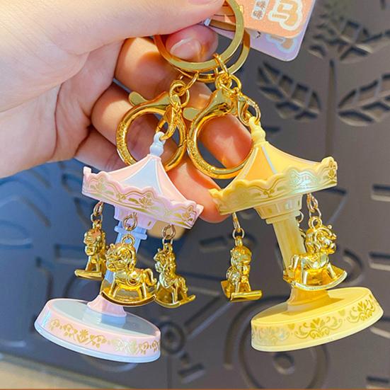Keychain Portable Lightweight Compact Key Chain with Rotating Glitter Horse Pendant Keys Backpack Phone Decoration Stress Relief Gift