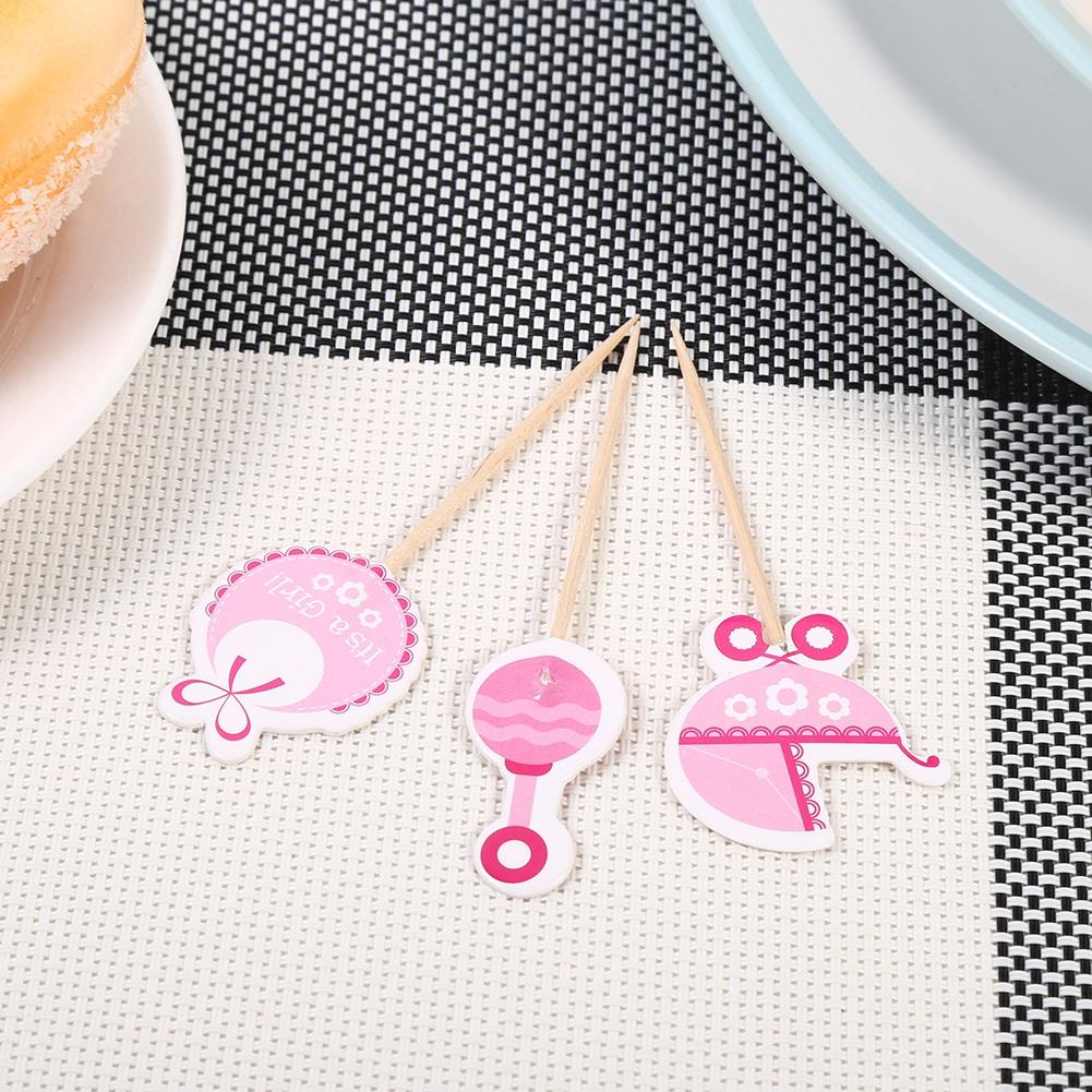 18Pcs Girl Type Kids Birthday Cute Cupcake Toppers Baby Shower Cake Decorations (Pink)