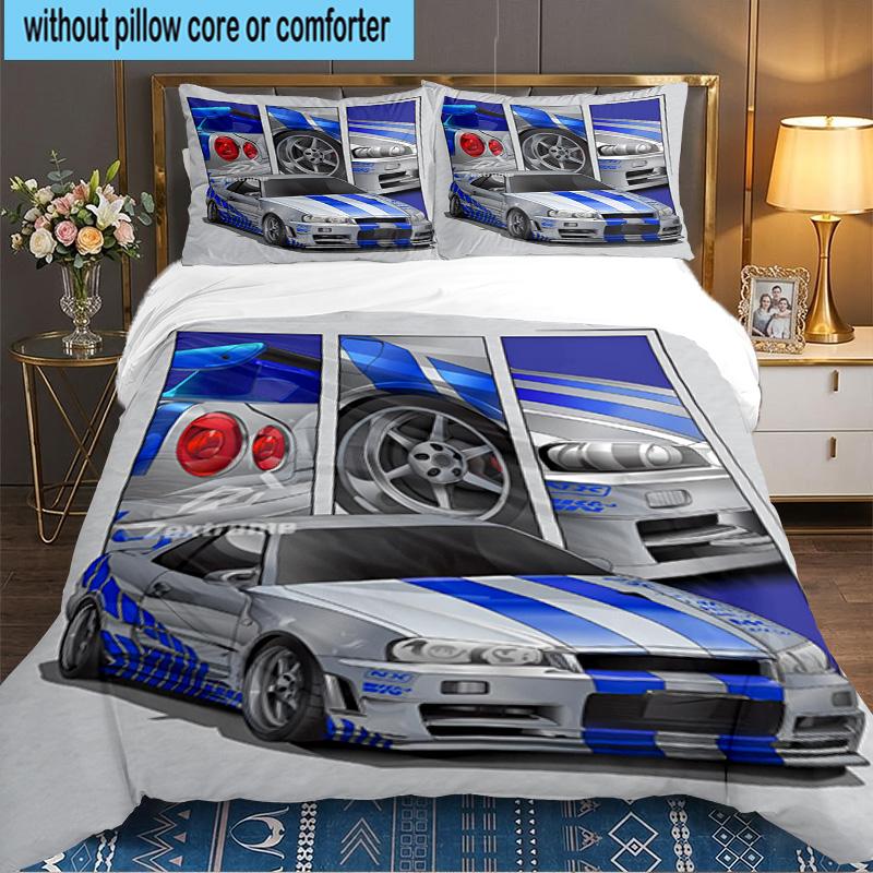 Set Biancheria da Letto 3 Pezzi Skyline Blue Racing Spirit Speed Style, per 1 Copripiumino e 2 Federe Perfetto come Regalo per Fan, Ideale per Camera da Letto, Dormitorio