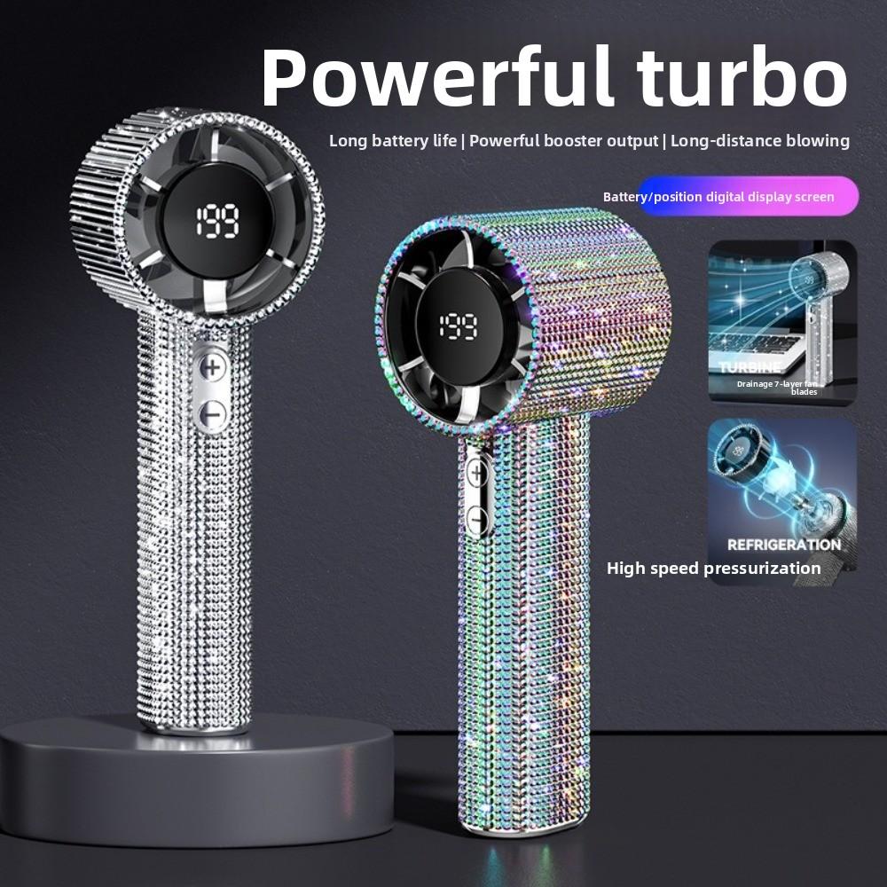Diamond Design Mini Handheld Fan Quiet Operation Rechargeable Fan New Digital Display Fan Outdoor