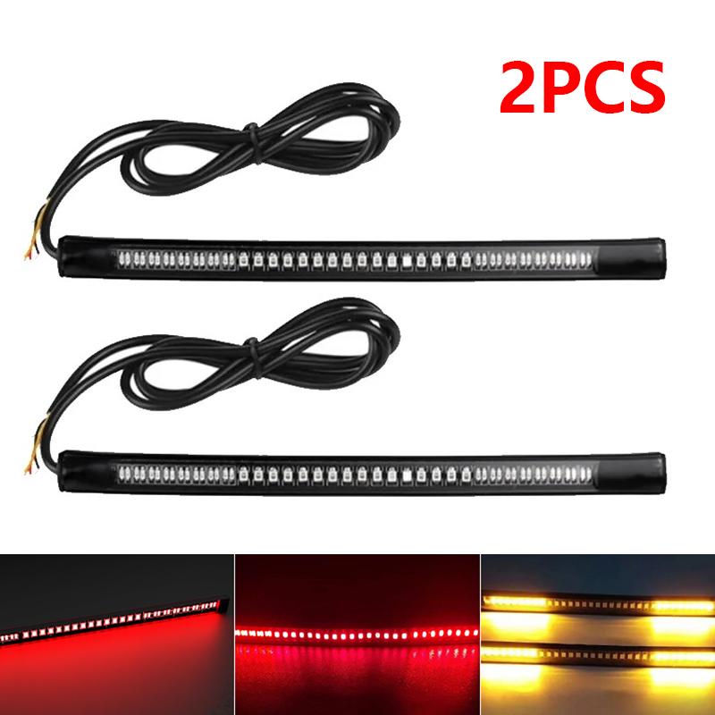 2Pcs Flexible 48LED Motorcycle LED Tail Light Bar Strips Red Rear Brake Stop Tail Lihgt Amber Turn Signal Lamp Taillight 12V