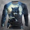 Fashion Wolf Pattern Men's Long Sleeve T-shirt Autumn Casual O-neck Pullover Funny 3D Animal Print Tops Unisex Clothes 3 Sold