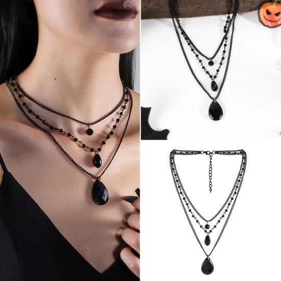 Gotisk Halskjede Kvinner Halloween Halskjede Svart Måne Anheng med Flerlags Metallkjeder Perler Flaggermus Choker Halskjede for Cosplay Kostymefest