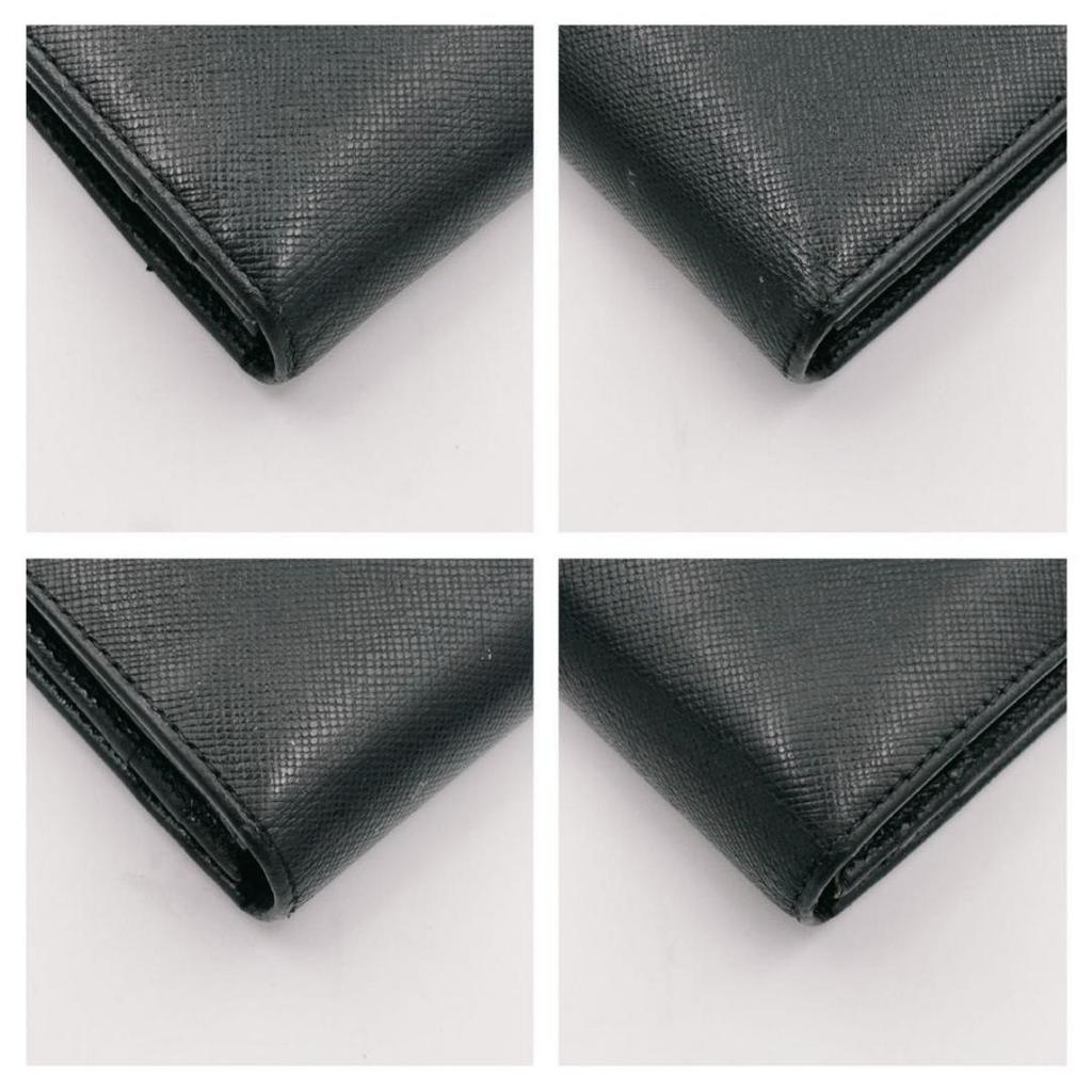 Used Prada Saffiano Leather Flap Long Wallet, Triangle Logo, Black, with Guarantee Card
