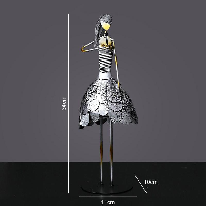 Wrought Iron Musician Figurines Handicrafts Home Study Room Desktop Sculpture Decoration Cafe Bar Club Table Statue Accessories