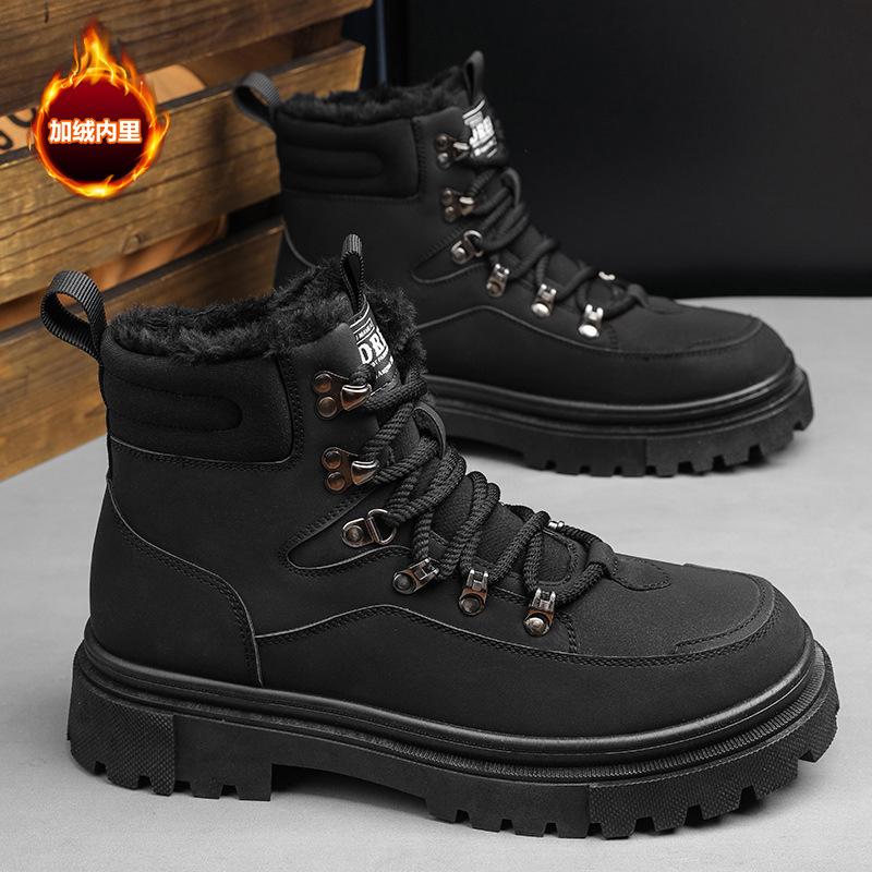 2024 Winter Outdoor Rhubarb Boots Labor Insurance Tooling Boots New Trendy Fashion Men's Boots British Fleece Martin Boots