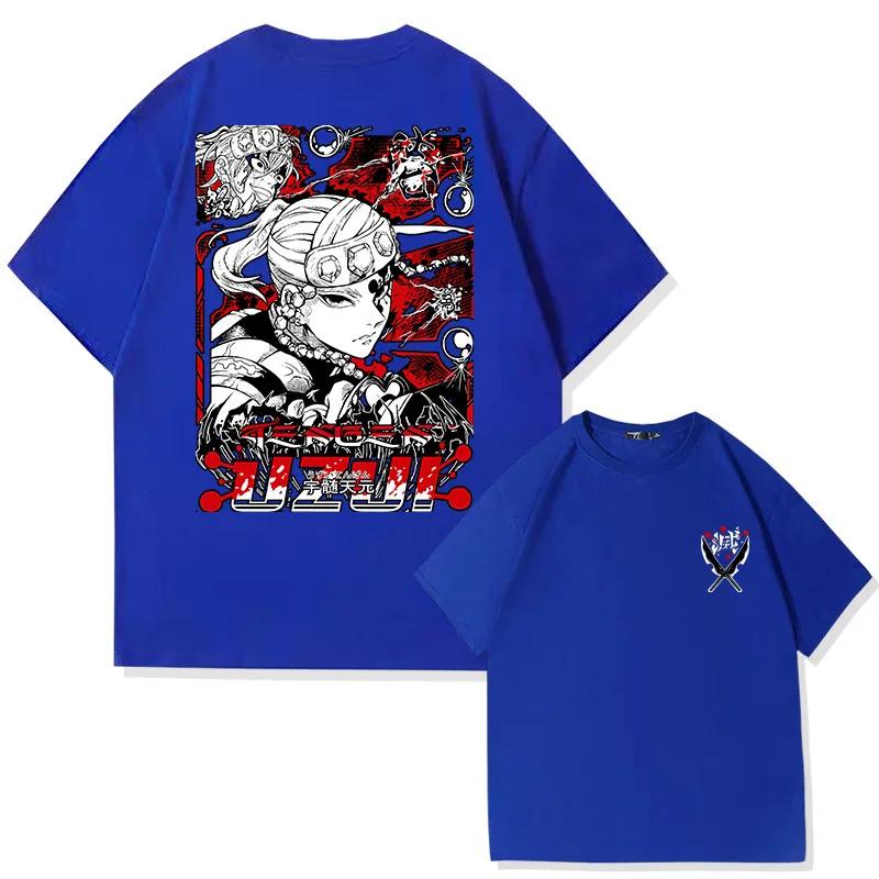 Summer Men's Japanese Devil Killer Anime Uzui Tengen Character Pattern Printed 100% Cotton T-shirt, Trendy Streetwear Top