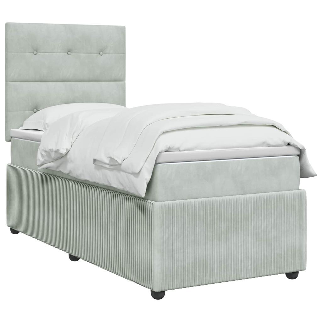 LED Box Spring Bed with Mattress Light Gray 90 X 200 Cm Velvet