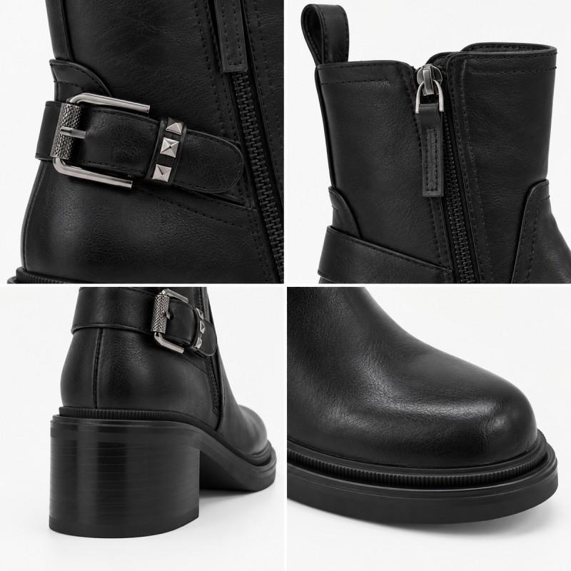 Botín Negro Tacón Medio Hebilla Lateral Montevita 105417