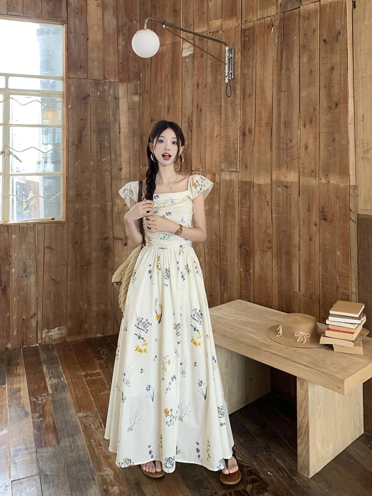 French Floral Square Neck Puff Sleeve Summer Dress for Women - 2026 Beach & Tea Party