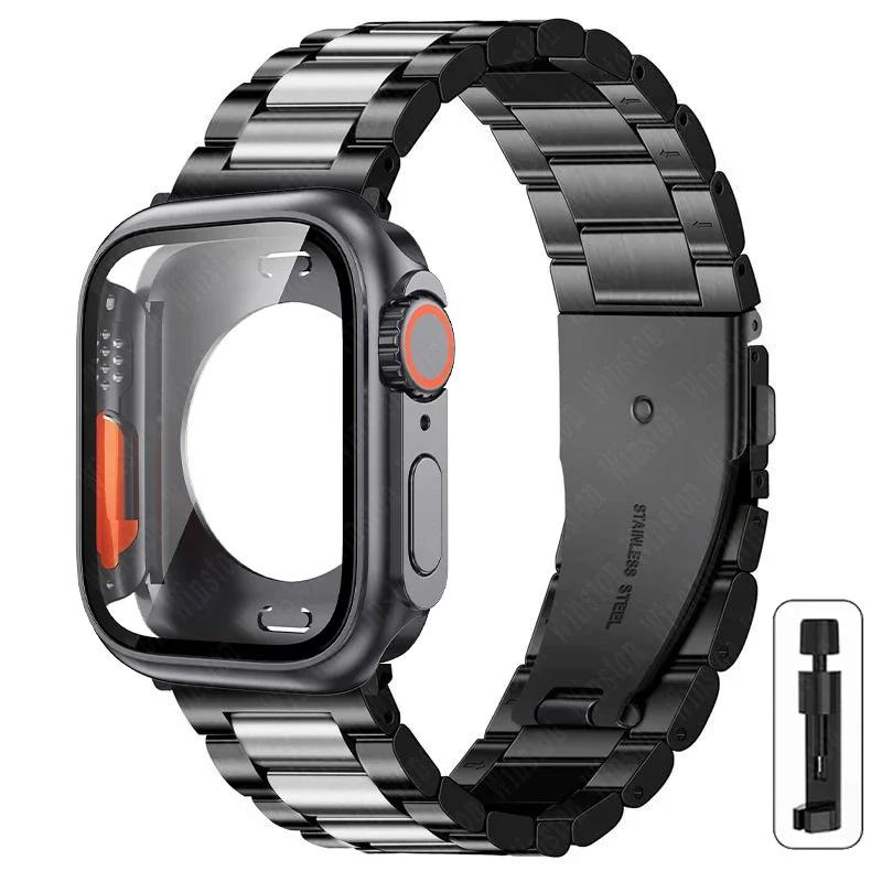 Change to Ultra Case+Band For Apple Watch 40mm 44mm 41mm 45mm Metal Stainless Steel strap for iWatch series Series 98 7 6 SE 5 4