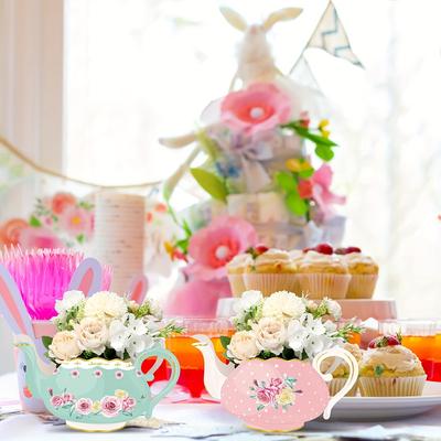 12pcs Tea Party Flower Boxes Floral Teapot Centerpieces for Spring, Birthday, Shower, Wedding, Anniversaries Cardboard Decoration Easter Room Decor
