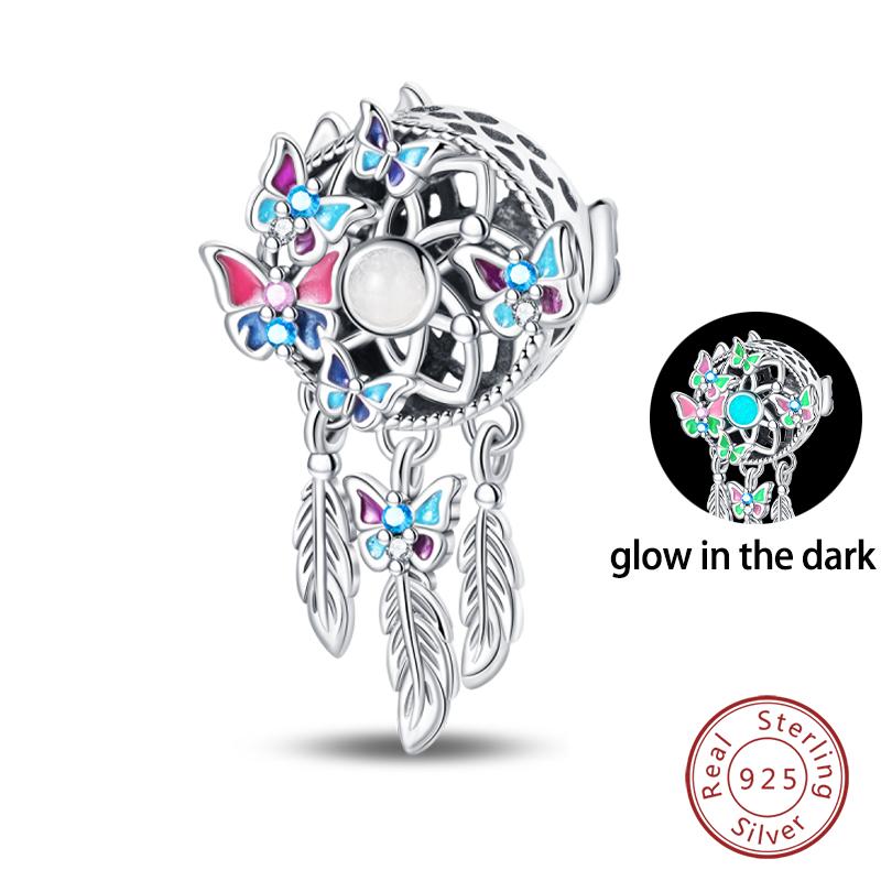 Copper Colorful Luminous Lotus Butterfly Dream Catcher Charms Beads Fit Qikaola Original Bracelets Diy Jewelry