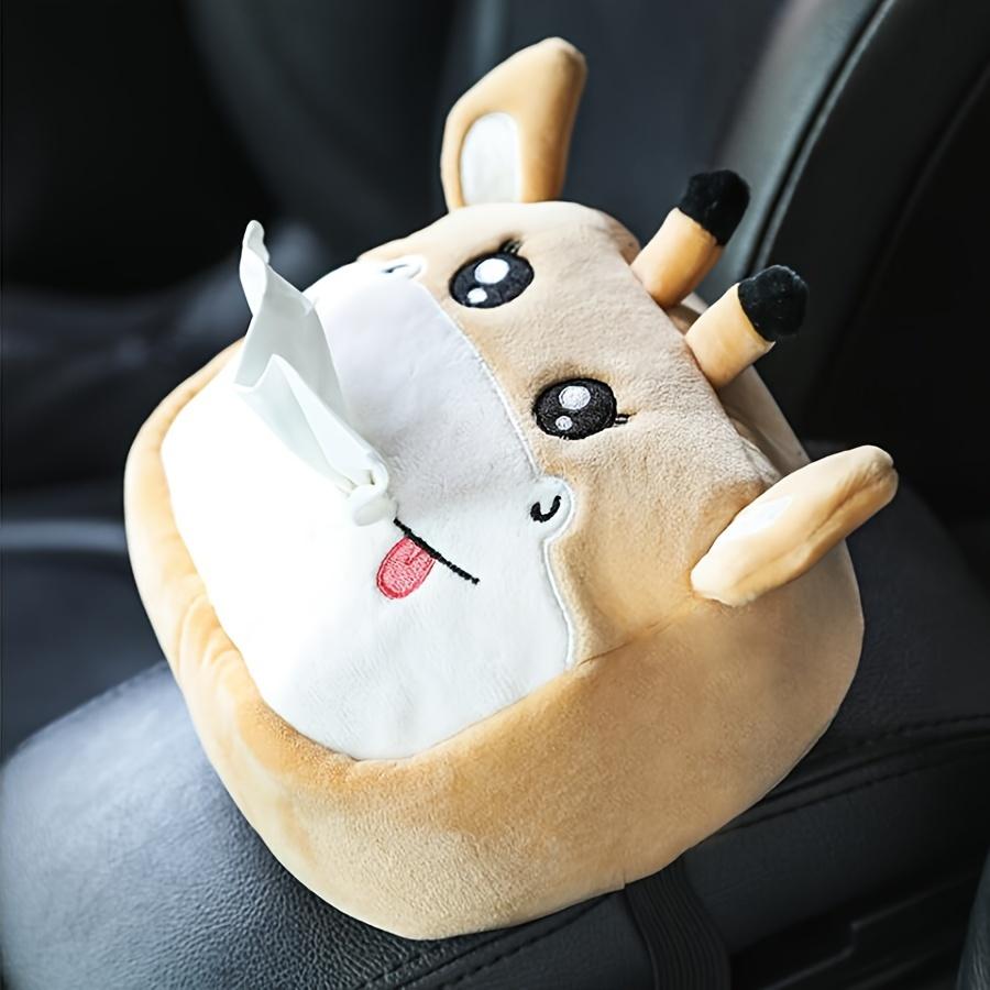 1pc Cute Cartoon Animal Design Plush Tissue Storage Bag, Car Seat Back Hanging Tissue Box, Car Interior Accessories