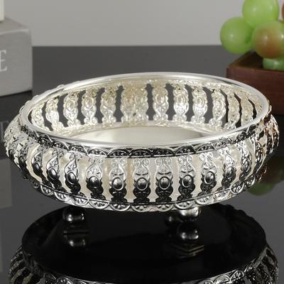 Fruit Tray, Alloy Cake Round Plate, Silver Retro Snack Cake Disc,Food Living Organizer Living Room Desktop Decoration ,12 Cm