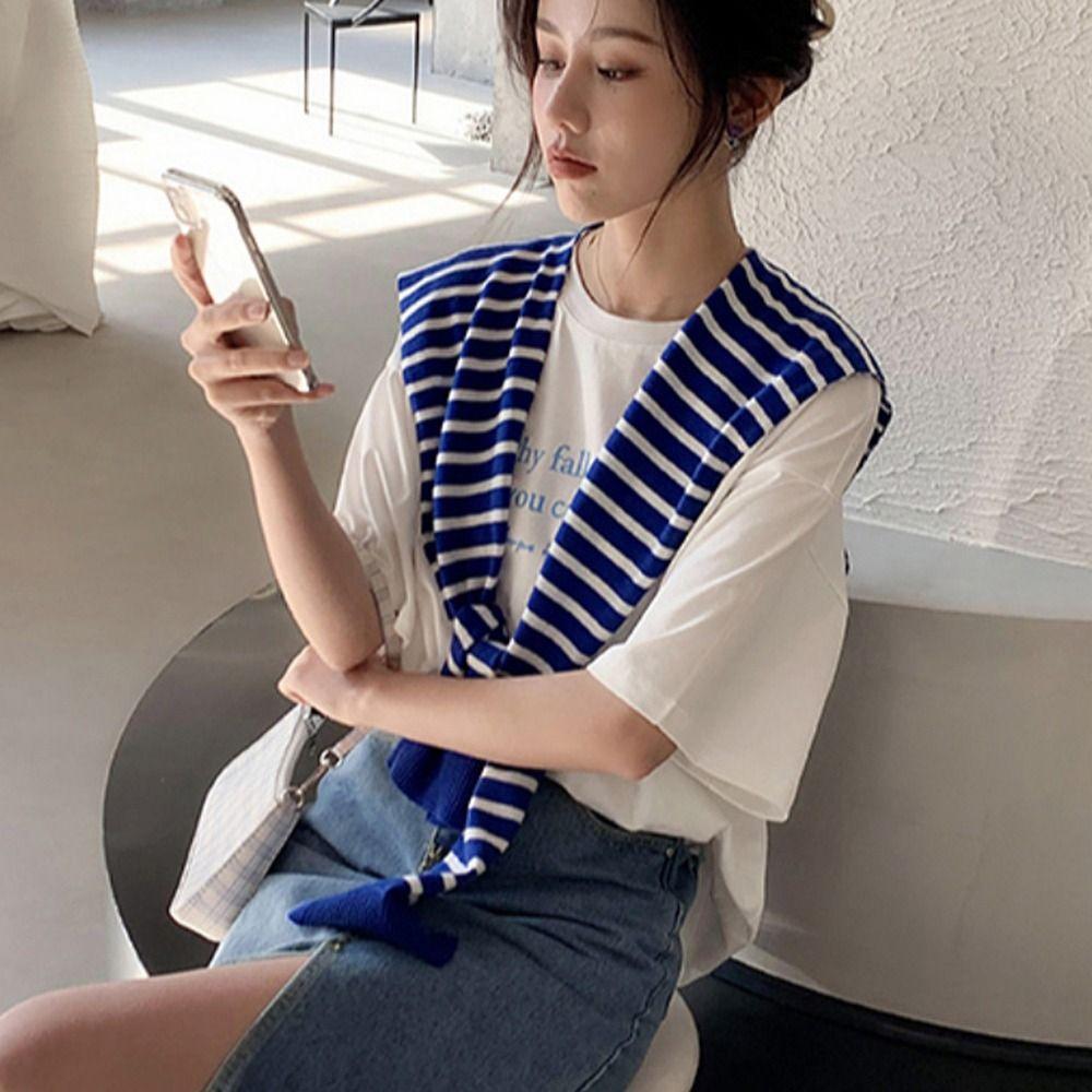 For Men Fake Collar Cape Wool Stripes Wraps Korean Style Scarves Knitted Shawl Female Wool Scarf