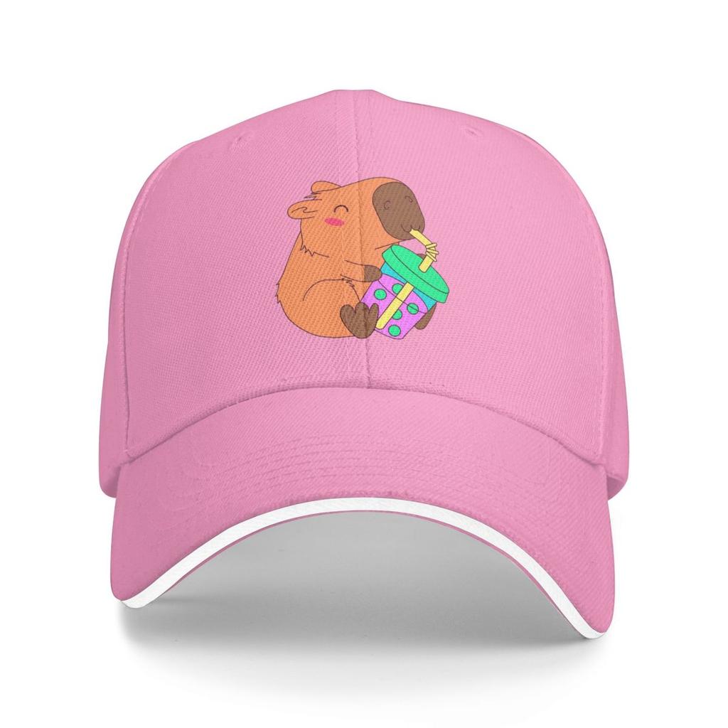 Unisex Baseball Hats Cute Capybara Loves Bubble Tea Thermal Outdoor Streetwear Sports Baseball Caps Hip Hop Cap Casquette Hats