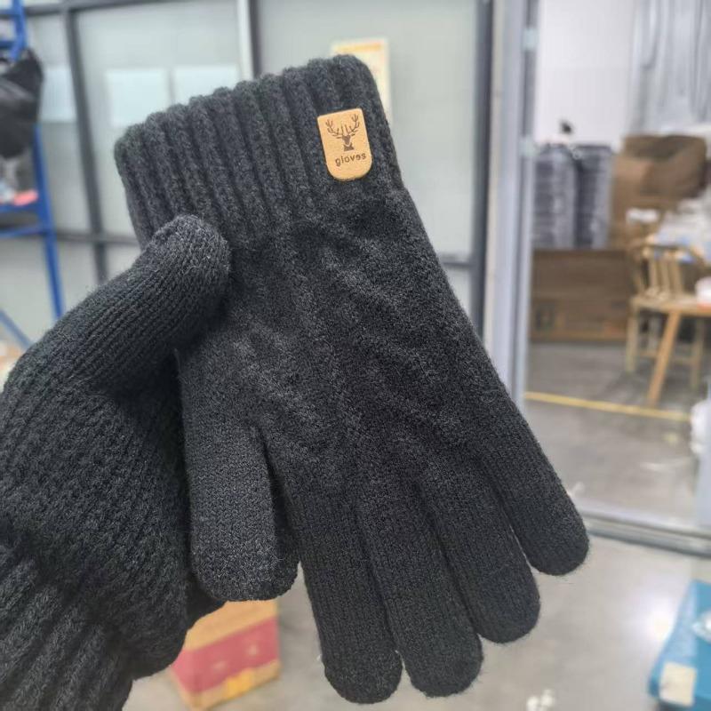 Knitted Wool Gloves Camel Wool Piled Thickened Thermal Gloves Outdoor Versatile Cold-proof Gloves