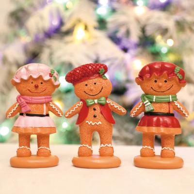 Gingerbread Man Figurine Christmas Resin Gingerbread Statue with Dress/Suit Holiday Tabletop Ornament for Home