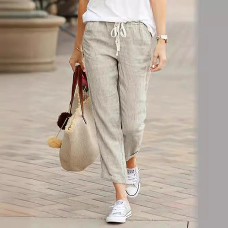 Pantaloni casual da donna in cotone moda moda con coulisse vita elastica allentata pantaloni di lino taglie forti Y2K pantaloni da donna eleganti con fondo nero 695