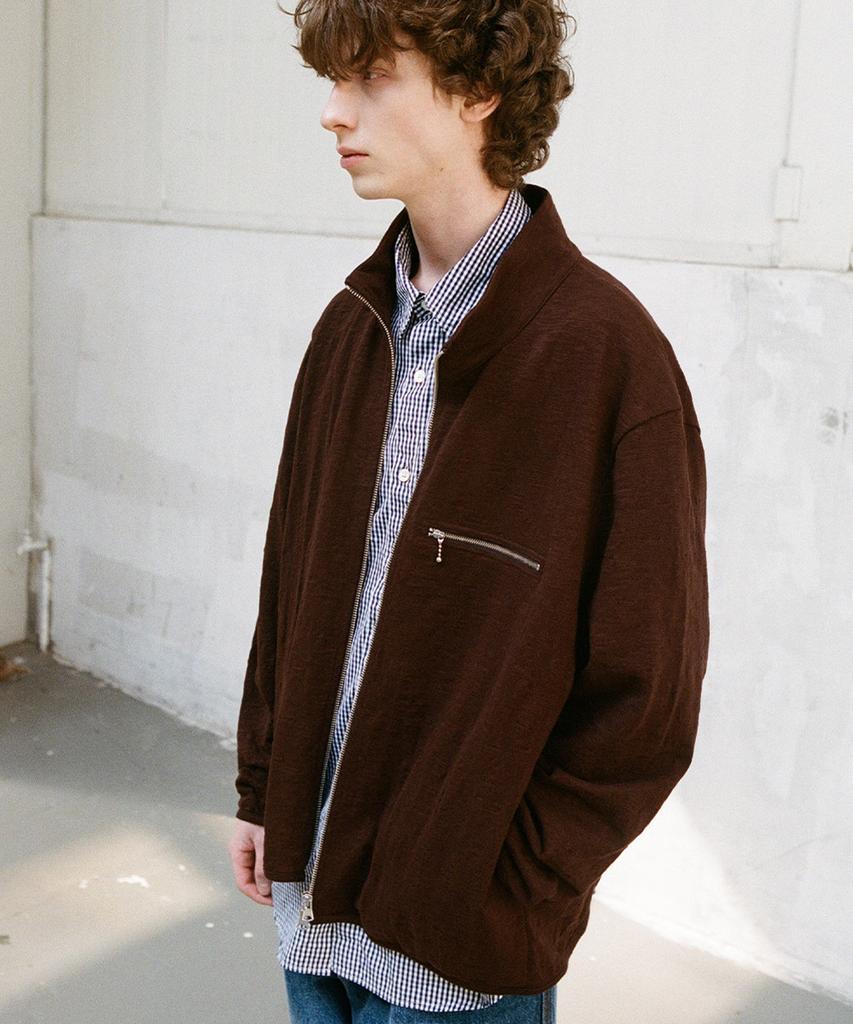Horlisun Baxter Slub Zip Up Jacket Dark Brown