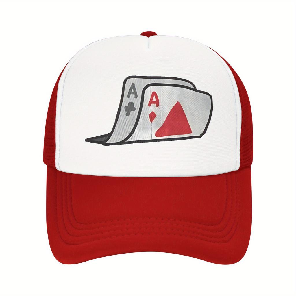 Double Ace Playing Cards Trucker Hat Mesh Back Breathable Adjustable Baseball Cap Casual Unisex Headwear