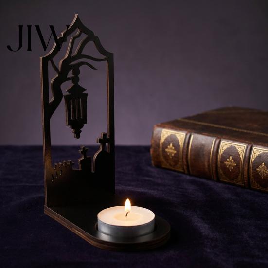 Gothic Tea Light Stand Halloween Candle Holder, Hollow Silhouette Holder for Lights, Dark Aesthetic Home Decor Style Pumpkin Ghost Cat Bat Tabletop