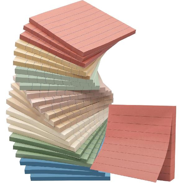 (24 Pack) Lined Sticky Notes 3x3 in Ruled Stickies Super Sticking Power Memo Pads,12 Bright Multi Colors Sticky Notes with Lines Self-Stick Note Pads
