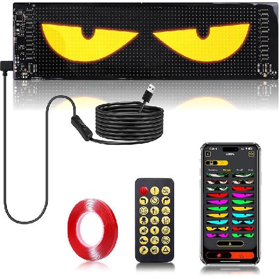 Multi-Panel Sync Led Eyes Display 96X16 LED Sign (23.4"X4.73") | USB 5V Programmable Scrolling Text/Animation | APP + Remote For Car/Store
