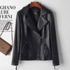 Womens Slim Fit Short Sheepskin Leather Jacket With Notched Collar Motorcycle Style Fall 2026