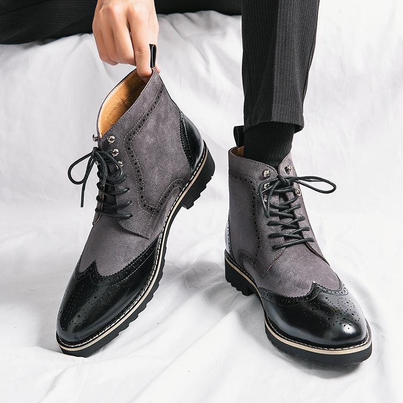 Plus Size Men's Autumn/Winter Leather Chelsea Boots - British Style High-Top Fashion