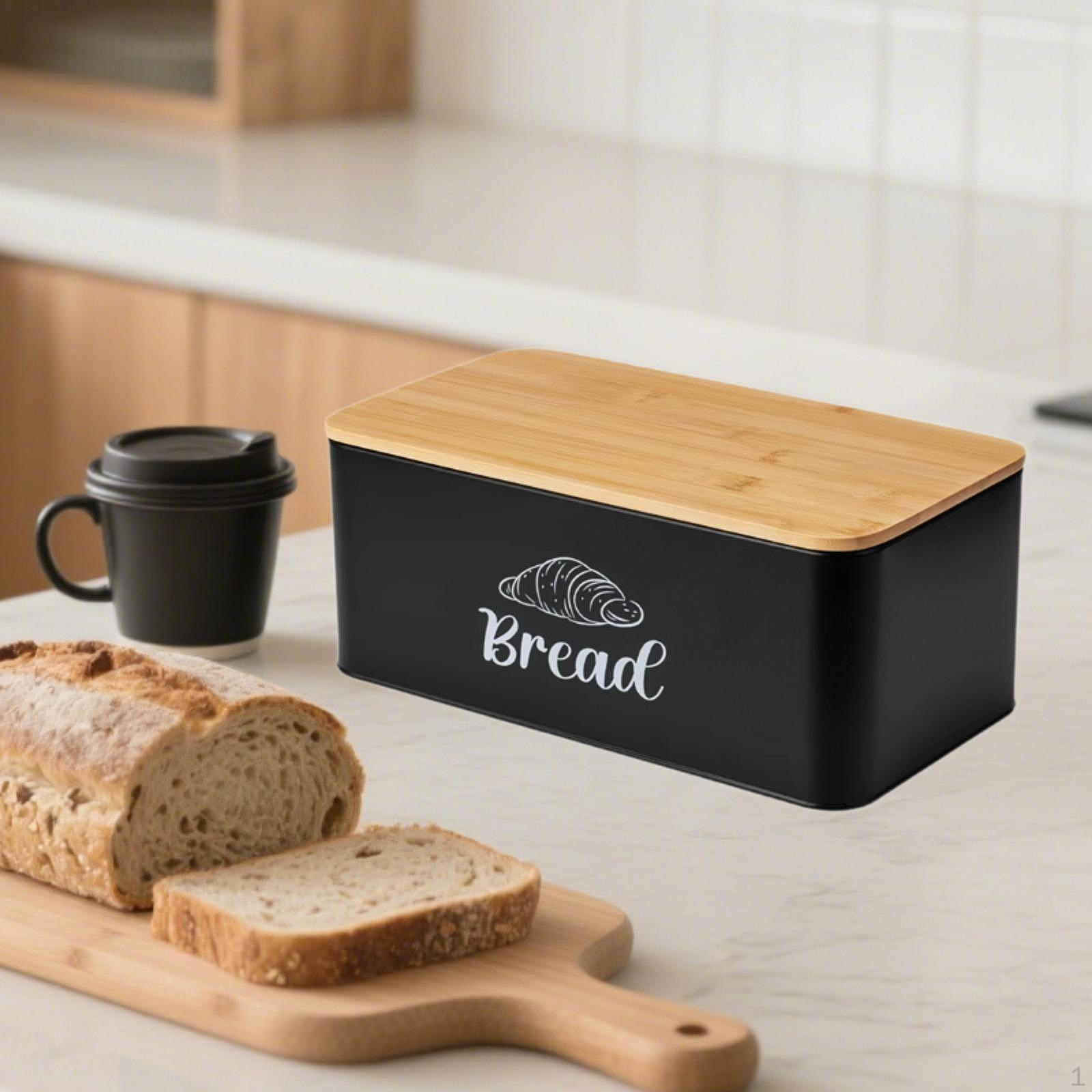 

Bread Box Kitchenware Bin with Bamboo Lid for Pantry Farmhouse Bakery Cookies Black