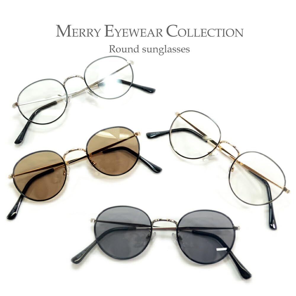 [MERRY PLEASURE] Sunglasses for Men and Women, UV Protection, Fashion Glasses, Round, Boston Style, Tinted Lenses (Lightly Colored)