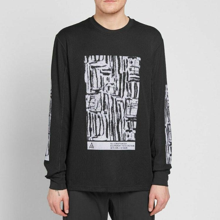 Nike ACG Waffle Printed Casual Pullover Long Sleeve Sweatshirt Men Tops Black BQ7205-010