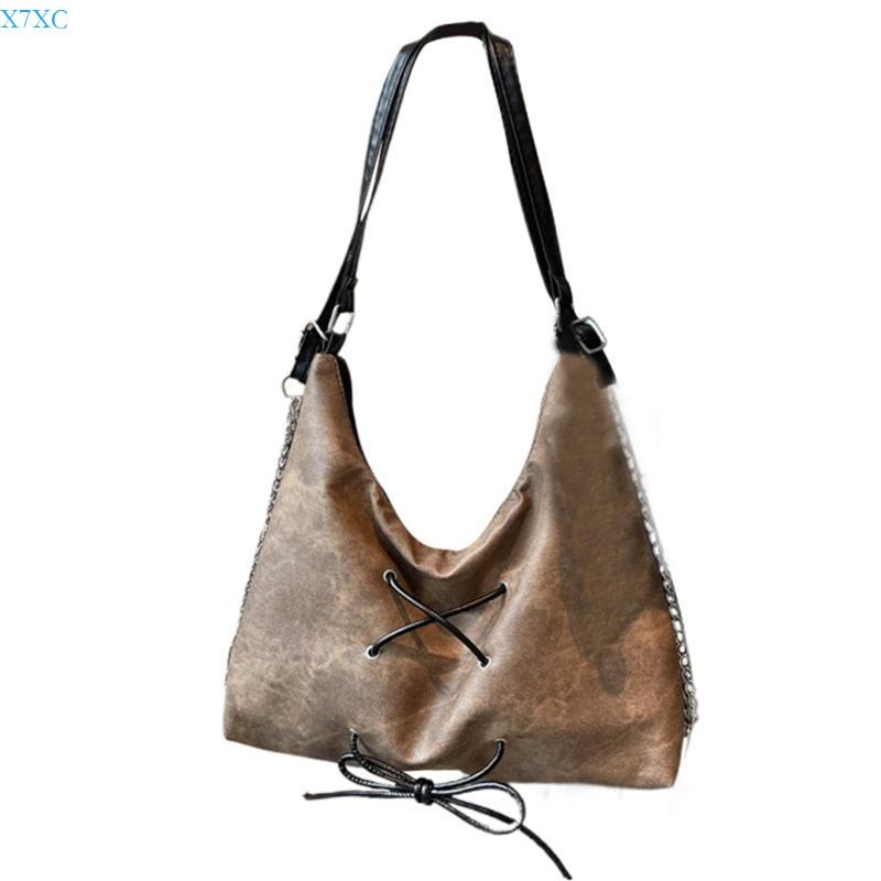

X7XC Trendy Jeans Underarm Purse For Daily Use Multi Function Large Shoulder Bag Backpack Handbag For Students кофейный