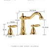 Tuqiu Gold Bathroom Faucet Widespread Antique Sink Tap Brass Bathroom Sink Faucet 3 Hole Brass Chrome Hot Cold Water Tap